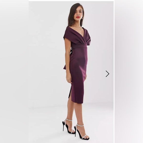 ASOS black fallen shoulder midi pencil dress - Picture 4 of 5